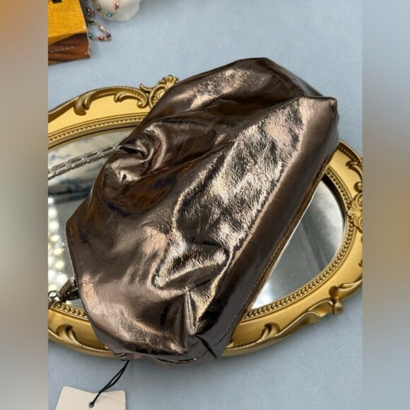 🆕 REISS 🧿 NWT Elena Metallic Grained Clutch, Convertible Shoulder Bag - Picture 5 of 13